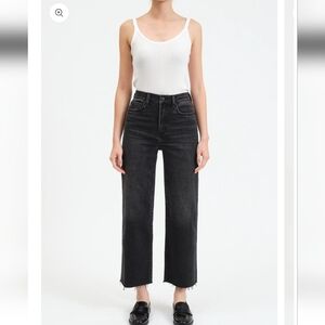 DAZE High Rise Straight Leg Distressed Hem Black Jeans 31